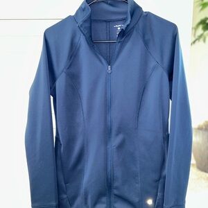 Blue zip up athletic jacket